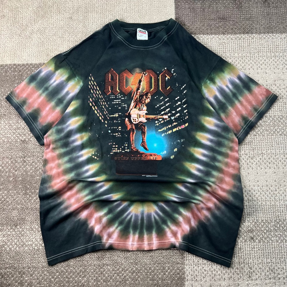 ACDC Stiff Upper Lip 2001 World‎ Tour Tie Dye Shirt Mens Large Anvil Vintage 00s
